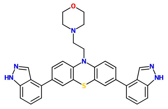 MC025847 4-(2-(3,7-Di(1H-indazol-4-yl)-10H-phenothiazin-10-yl)ethyl)morpholine (image for) MC025847 4-(2-(3,7-Di(1H-indazol-4-yl)-10H-phenothiazin-10-yl)ethyl)morpholine